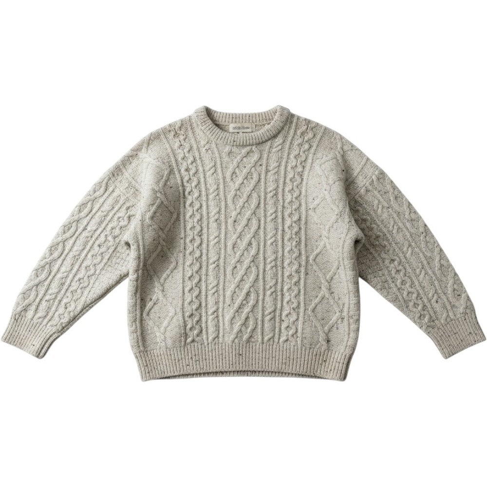 Aran Crafts Sweater 100% Wool Cable Knit S Cream Irish Fisherman Speckled Rustic